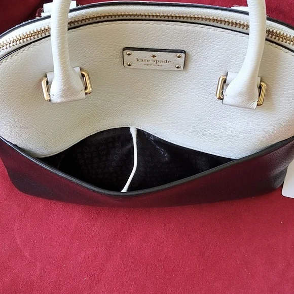 SOLD Kate Spade Soft White/ Black Pebble Leather Satchel/Crossbody EC - Picture 12 of 16